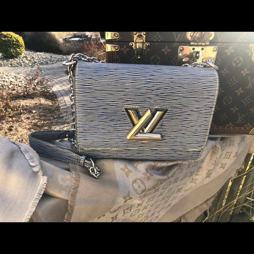 Blue and white Lv bag